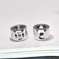 wholesale Metal Material: 925 Silver Retro Chinese Style Hollowed-out Coin Gourd Bead Sandalwood Buddhist Bead Bracelet Spacer Bead DIY Braided Rope Pendant Accessory-Single antique hollow coin