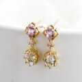 wholesale S925 Silver Plated 14K Gold Pink Amethyst White Topaz Pink Zircon Earrings, Japanese Fresh and Sweet Style-0-3