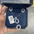 wholesale S925 silver gold-plated classic Princess Diana style blue lab-grown royal blue sapphire set with ring, earrings, and necklace for women-0-8