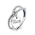 wholesale S925 Sterling Silver Retro Twist Braided "Nice" Pendant with Ins-Style Open Ring-0-4