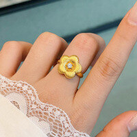 wholesale S925 Sterling Silver New Chinese Style Vintage Wire Drawing Diamond Small Gold Flower Ring-R1263 Gold Brushed Small Golden Flower Ring Size 6