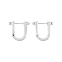 wholesale S925 Sterling Silver U-Shaped Geometric Sphere Minimalist Hoop Earrings for Women, High-End Sense, Hong Kong Style, Ins, Versatile Silver Ear Accessories-Silver 925 silver
