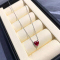 wholesale S925 Silver New 6*6 Heart-Shaped Pigeon Blood Red Necklace Red Diamond Heart Women's Fashion Cross-Border Live-0-3