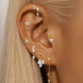 wholesale S925 Sterling Silver Moon And Star Flat Back Spiral Ear Cartilage Stud With Zircons For Everyday Wear-0-1