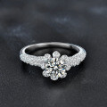 Sterling Silver Moissanite Heart Bouquet Ring, Ins-Style Closed Wedding Band-0-1