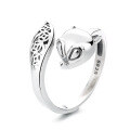 wholesale S925 Sterling Silver Vintage Antique Matte Ethnic Style Coin 3D Fox Design Adjustable Ring-0-5