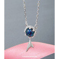 wholesale S925 silver fish tail glass necklace for women, Korean style, small and unique, high-end, elegant collarbone chain, simple and personalized pendant wholesale-0-0