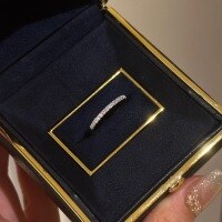 wholesale S925 Sterling Silver Small Pavé Diamond Ring Women, Half Eternity Band Stackable Ring with Tiny Diamonds, Minimalist Half Diamond Half Plain Band-Platinum US No. 5 (Hong Kong 10-11)