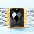 wholesale S925 Sterling Silver Geometric Square Black Onyx Ring, Korean Style Minimalist Adjustable Open Ring for Fashion Trend Wholesale-0-2