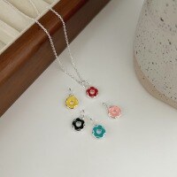 wholesale 925 Sterling Silver Enamel Doughnut DIY Pendant Accessory New Trendy Chic and Versatile Necklace-Red version (pure silver)