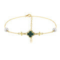 wholesale 925 Sterling Silver Synthetic Malachite Four-Leaf Clover Anklet with Pearl for Girls, High-End Sense Bead-0-5