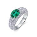 wholesale S925 Silver Cross-Border European and American Fashion Cultured Emerald Ring for Women, Inlaid with Colored Gemstones and Full of Diamonds, Light Luxury Design Ring-0-5