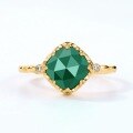 wholesale S925 Silver New Japanese Retro Style Green Agate Lace Ring for Women, Palace Muslim Green-0-2