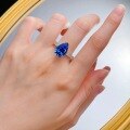 wholesale S925 Sterling Silver Royal Blue Sapphire 9*14mm Pear Shaped Teardrop Ring for Women, Live Stream Style-0-3