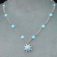 wholesale 925 Silver Gold-Plated Necklace with High-Carbon Diamond, Turquoise Cabochon, Retro and Versatile Jewelry Fashion Accessory for Women-Blue Pine 925 Silver