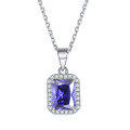 wholesale 925 Sterling Silver Rectangle Zircon Gemstone Crystal Pendant Choker Necklace for Women, Versatile and Ins Niche Style-0-16