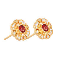 wholesale Wholesale of Pure Silver Gold-Plated Spring New Japanese Light Luxury Royal Style Flower-Shaped Full Zircon Inlaid Garnet Earrings-Red pomegranate + white zirconium flower-shaped earrings