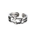 wholesale 925 Sterling Silver Star Moon Open Triple-Layer Index Finger Ring for Women, Ins Minimalist Design Open Adjustable Ring-0-5
