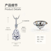 Sterling Silver Fashion Pendant Necklace with Moissanite-Mermaid Tears Necklace [White Gold] 8x12mm  925 Silver