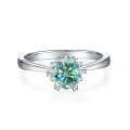 wholesale S925 sterling silver green moissanite 1 carat four-prong setting ring with GRA certificate, lightweight luxury gemstone ring-0-4