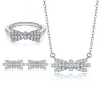 wholesale S925 Sterling Silver Zirconia Row of Diamonds Butterfly Ring Bow Earrings Luxury Pure Silver Jewelry Set for Women High-End Feel-Earrings TLED112 925 silver