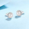 wholesale 925 Silver Freshwater Pearl Earrings for Women with Micro-Paved Moissanite, New Sunflower Design, Luxury Fashion Earrings Direct from Manufacturer-0-1