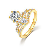 wholesale 18k Gold Plated Sterling Silver Full Moissanite V-Shaped Half Circle Stackable Ring, Amazon Best Seller in Europe and America-Crown Ring Gold [Zircon] No. 6