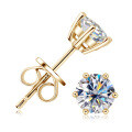 925 Sterling Silver Square Double Prong Single Stone D Color Moissanite Earrings-0-45
