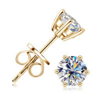 925 Sterling Silver Square Double Prong Single Stone D Color Moissanite Earrings-Six-prong stud earrings [K gold] 0.5 carat  925 silver