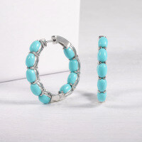 wholesale 925 Sterling Silver European and American Style Cross-Border Light Luxury Hoop Earrings with Turquoise, Crystal, and Zirconia-White zirconium earrings 925 silver