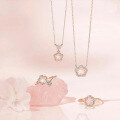 wholesale S925 silver gold-plated new romantic flower necklace with natural rose quartz, pink and vibrant, girly heart, collarbone chain-0-0