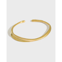 wholesale S925 Sterling Silver Korean Version Open-Ended Silver Bracelet, Ins Niche Irregular Fashion Minimalist Geometric Polished Bangle for Women-18K color 925 silver