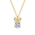 14K Gold Plated 925 Sterling Silver Full Pavé Moissanite Butterfly Bow Pendant Necklace-0-3