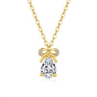 14K Gold Plated 925 Sterling Silver Full Pavé Moissanite Butterfly Bow Pendant Necklace-0.8CT (zircon)  925 silver