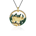 wholesale S925 Silver Green Agate Gemstone Pendant with Designer High-End Animal and Natural Elements Necklace-0-6