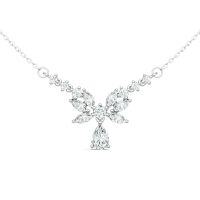 Sterling Silver Moissanite Fashion Pendant Necklace for Women-N16328 Moissanite Pear-shaped 5*8+13 beads  40+2.5+2.5cm