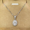 S925 Sterling Silver 1ct 5*7 Oval Moissanite Necklace with Halo Pendant-0-0