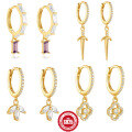 wholesale S925 Sterling Silver Dagger Flower Zircon Ear Climber Ear Cuff Hoop Earrings for Women, Geometric-0-0