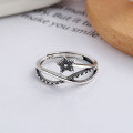 wholesale S925 Sterling Silver Korean-style Minimalist Five-pointed Star Crossed Twisted Index Finger Open Ring for Women-0-1