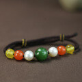 wholesale Metal material first, handmade DIY single-strand 8mm beads bracelet for women with natural Hetian jade, pearl, beeswax, and southern red agate multi-gem bracelet-0-5