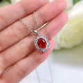 wholesale 925 Silver Metal Material, ZHUO ZHI FAN Jewelry New Simulated Ruby Pendant with Diamond Inlaid Necklace INS European and American Set in Stock-0-0