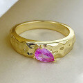 wholesale Sterling Silver Plated with Gold, Style 4*6mm Rubellite Pink Corundum Pear-Shaped Teardrop Ring for Live Streaming Distribution-0-0