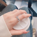 wholesale S925 Sterling Silver Korean-style Creative Minimalist Ins-style Bow Line Double-layer Hollow Open Ring-0-2
