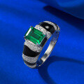 wholesale S925 Sterling Silver Style Simulated Emerald 5*7 Rectangular Ring Cross-Border Ins Style Unisex Design-0-2