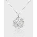 wholesale S925 Sterling Silver 028 European and American Retro Light Luxury Openwork Design Geometric Circular Floral Leaves Diamond-Inlaid Necklace for Women-0-0