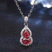 wholesale S925 Sterling Silver Light Luxury Red Diamond Necklace, Fashionable and Versatile, Elegant and Unique, Niche Design with a High-End Sense, Collarbone Chain-xb436--Gourd Ruby Necklace
