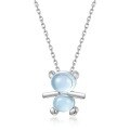 wholesale S925 Sterling Silver New Cute Cartoon Bear Pendant Choker Necklace with Natural Topaz for Women-0-4