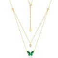 wholesale S925 Sterling Silver Japanese Korean Style Green Malachite Necklace, Bohemian Fresh and Elegant Butterfly Necklace and Bracelet Dual Wear-0-5