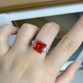wholesale S925 Sterling Silver Ice Flower Ring with Red Gemstone, Radiant Cut 5-Carat Diamond, Fluorescent and Pen Test Passed-0-3