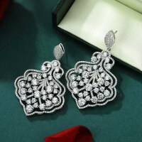wholesale S925 Silver Zhuo Zhifan Luxury Hand-Set White Diamond Full Diamond Silver Ear Drops, Luxurious and Elegant Women's Earrings-E391 White 925 Silver